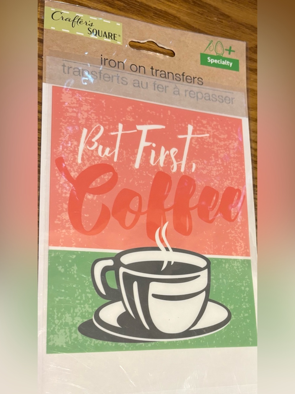 But First, Coffee Wall Art Iron-On Transfer - Coral and Green